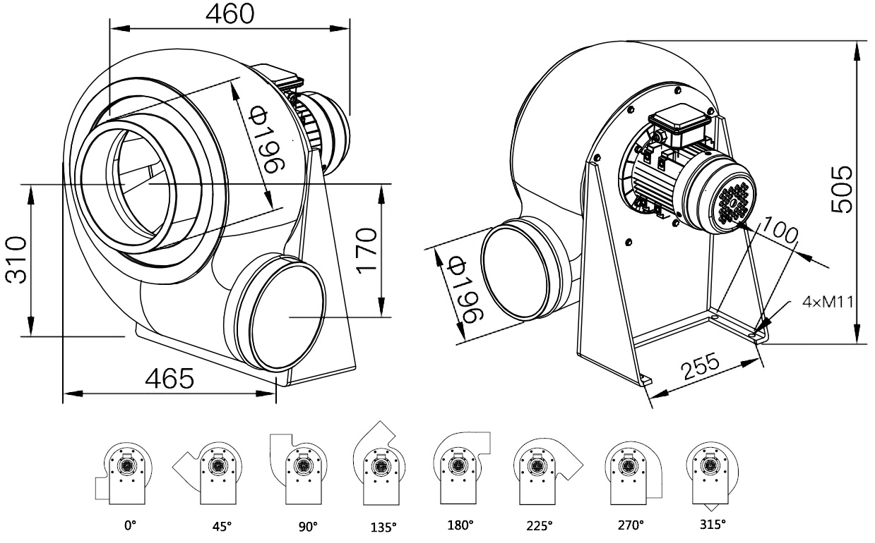 Габаритный чертеж модели MPC-F4T-200