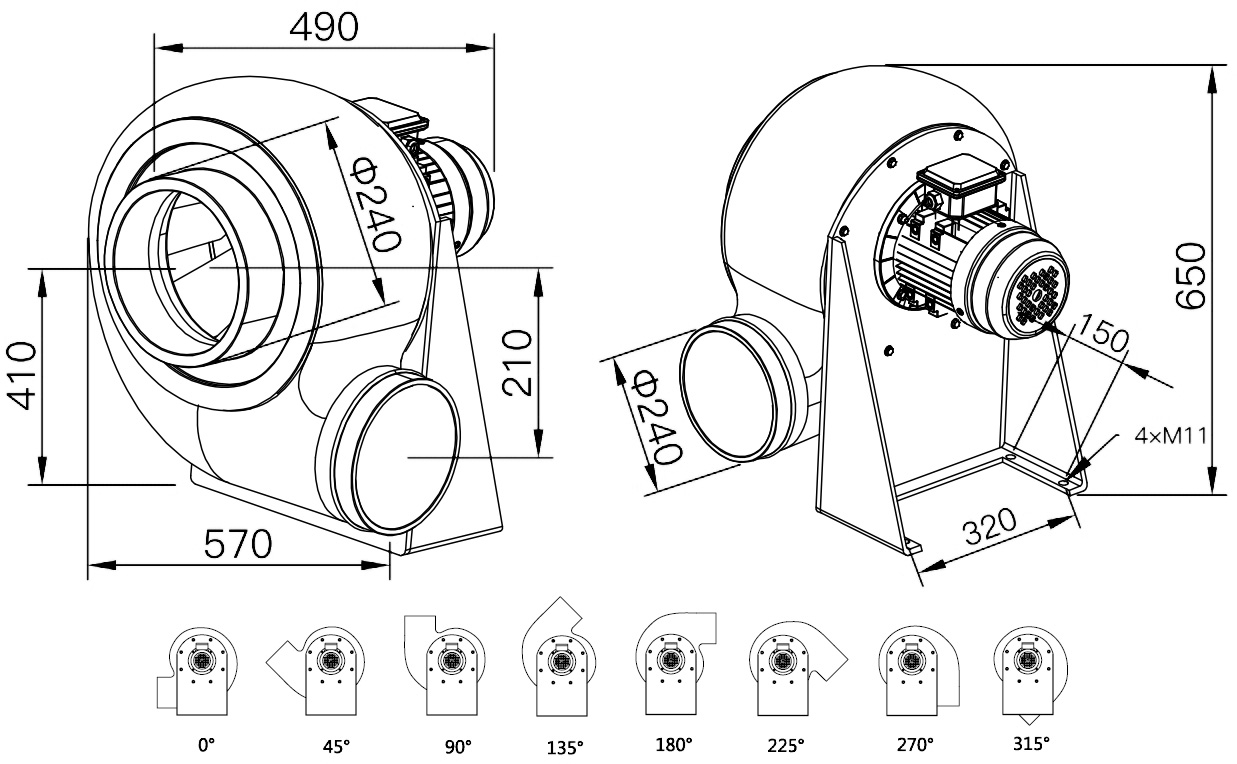 Габаритный чертеж модели MPC-F4T-250