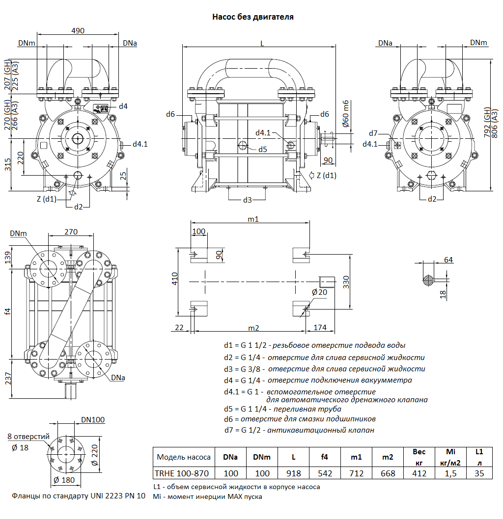 Габаритный чертеж вакуумного насоса Pompetravaini TRHE 100-870 GH