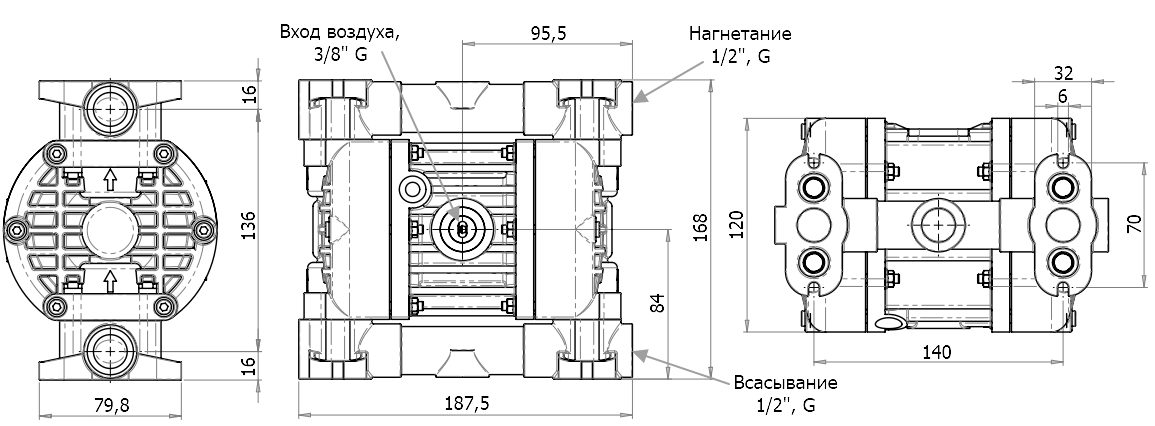 Габаритный чертеж насоса Debem BOXER 35-P