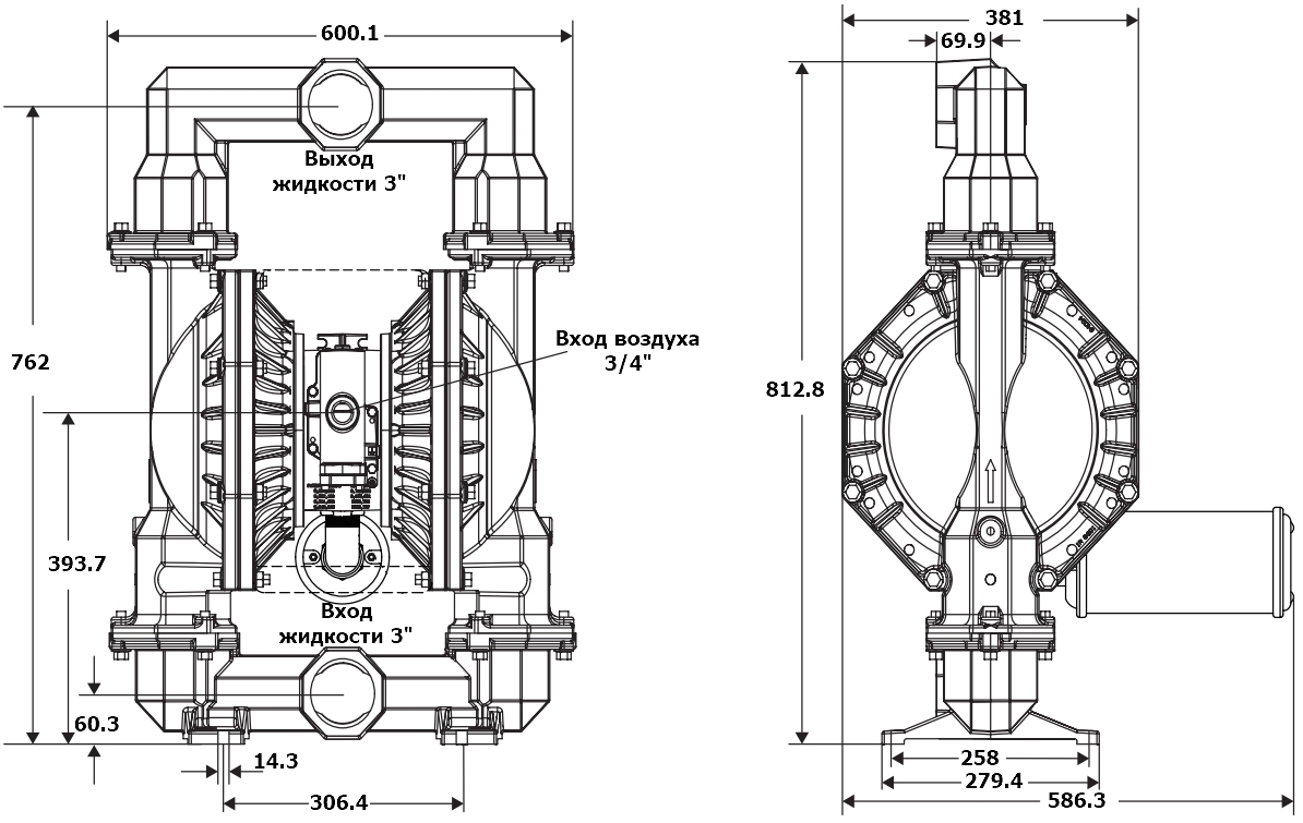 Габаритный чертеж модели Vetlan Pneumatic ADP-PD30A-BAS-AAA