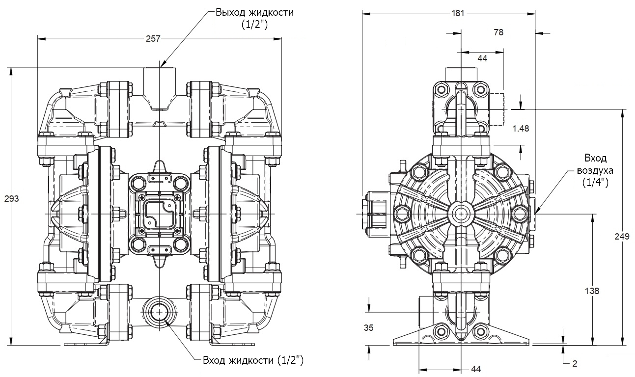 Габаритный чертеж модели SDP-S05B2P-2PPBS000