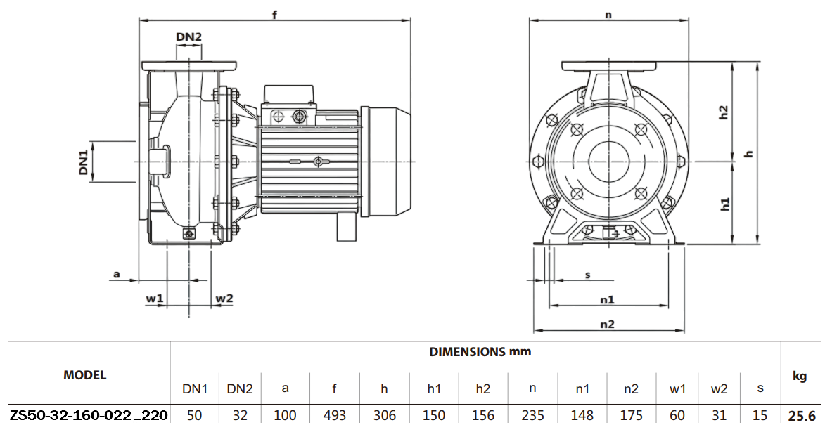 Габаритный чертеж модели Zenova ZS50-32-160-022_220