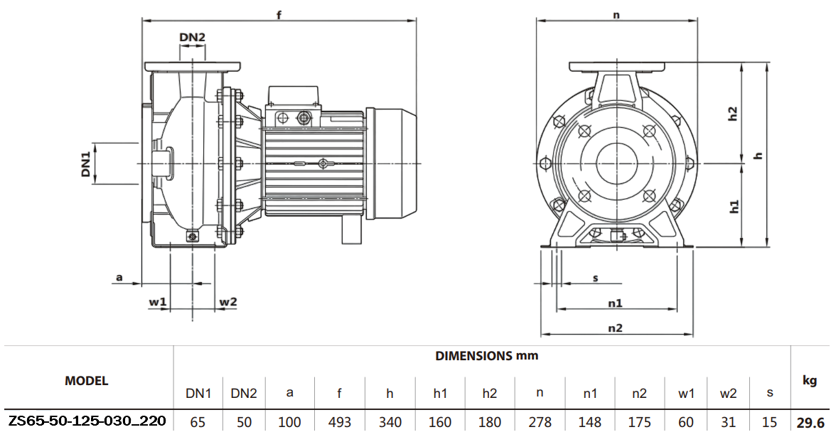 Габаритный чертеж модели Zenova ZS65-50-125-030_220