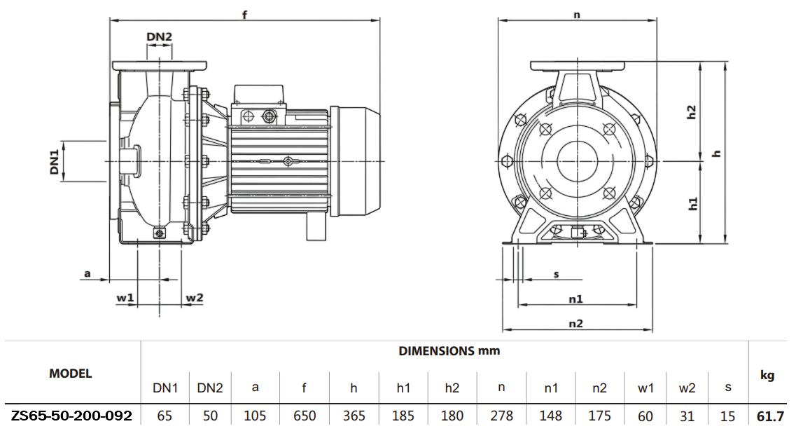 Габаритный чертеж модели Zenova ZS65-50-200-092
