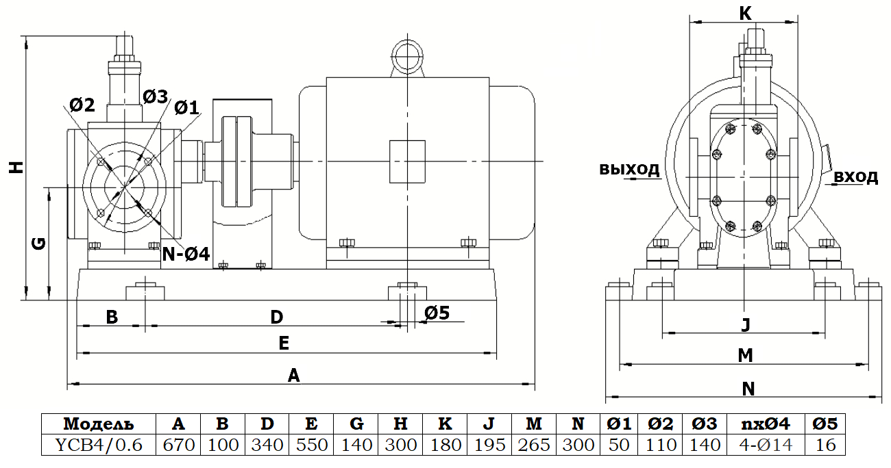 Габаритный чертеж насоса YCB4/0.6