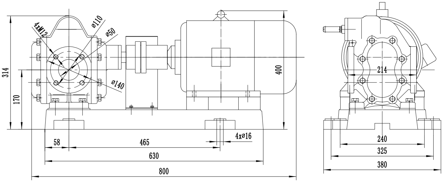 Габаритный чертеж насоса KCB-A 200-CCM/1/4/C