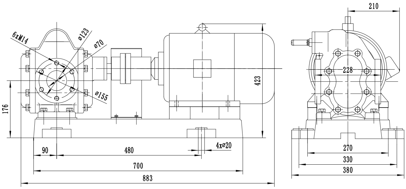 Габаритный чертеж насоса KCB-A 300-CCM/0.6/6/С