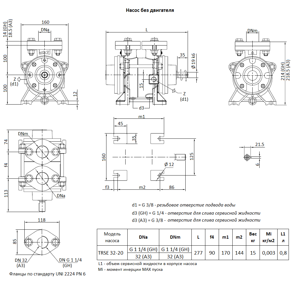 Габаритный чертеж вакуумного насоса Pompetravaini TRSE 32-20* RX