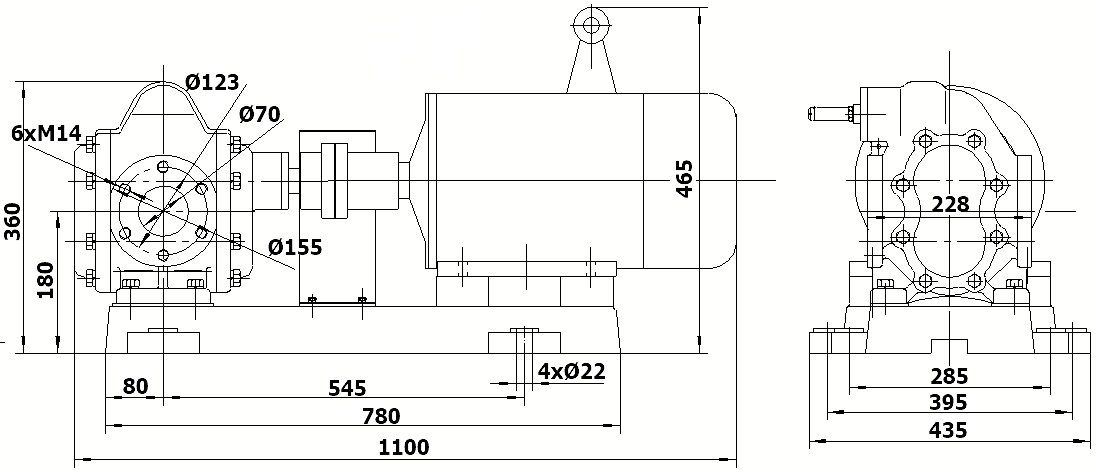 Габаритный чертеж насоса KCB-A 483.3-CCM/1/4/C