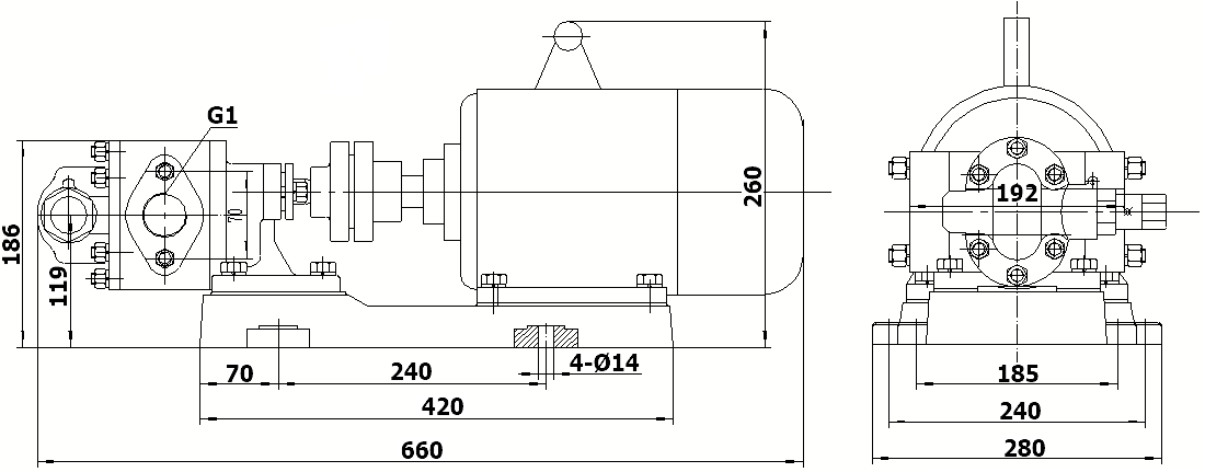 Габаритный чертеж насоса KCB-A 55-CCG/0.5/4/C