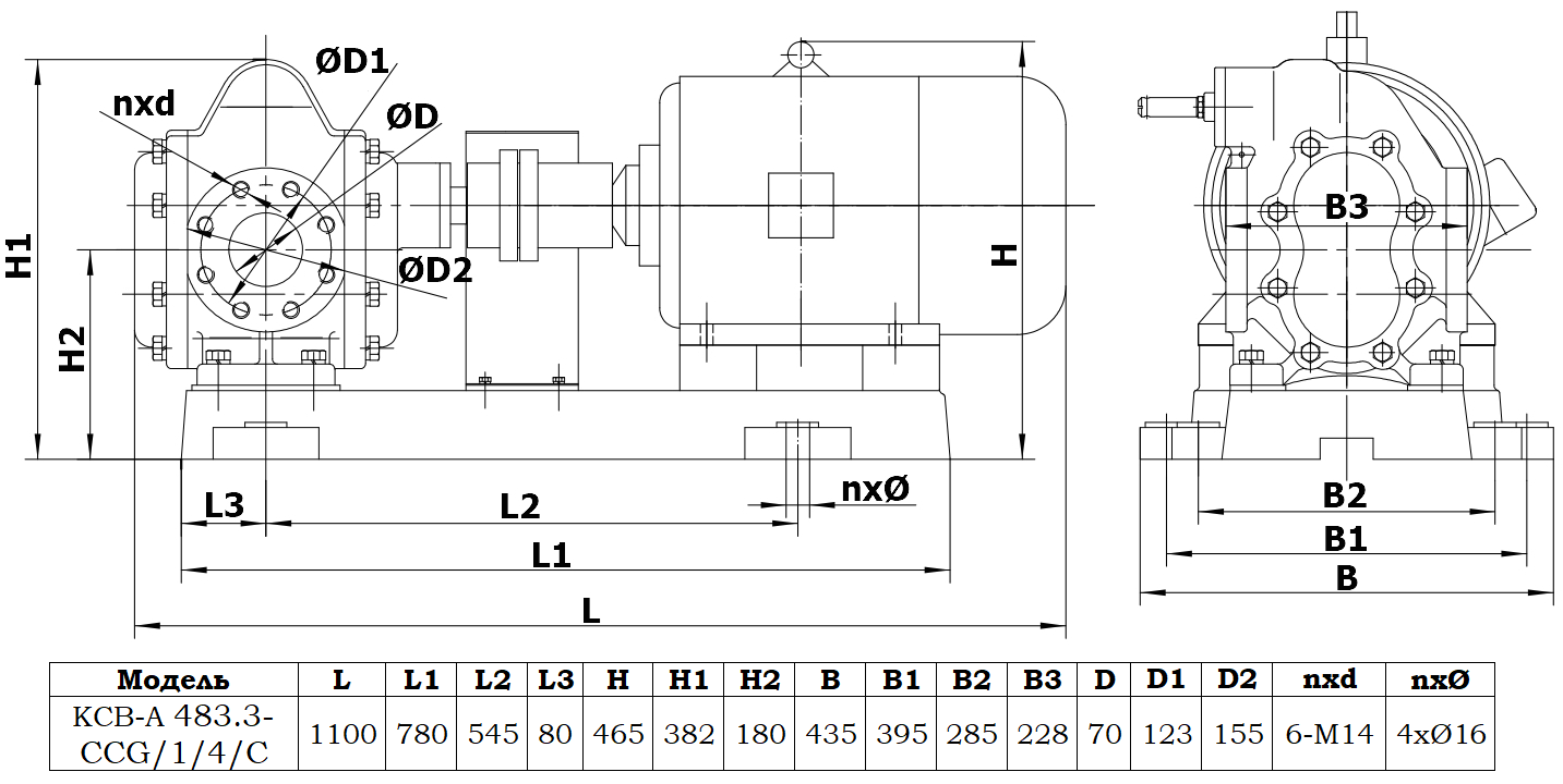 Габаритный чертеж насоса KCB-A 483.3-CCG/1/4/C