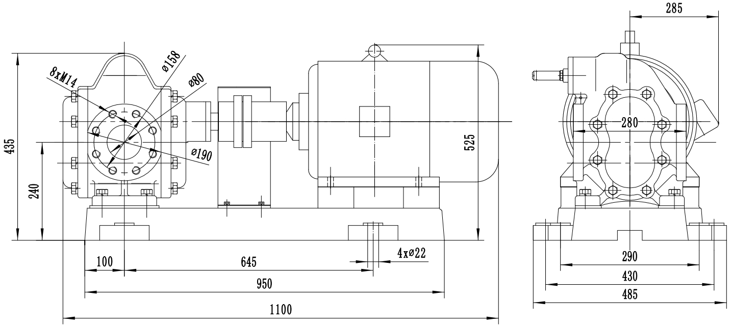 Габаритный чертеж насоса KCB-A 960-CCG/0.3/4/C