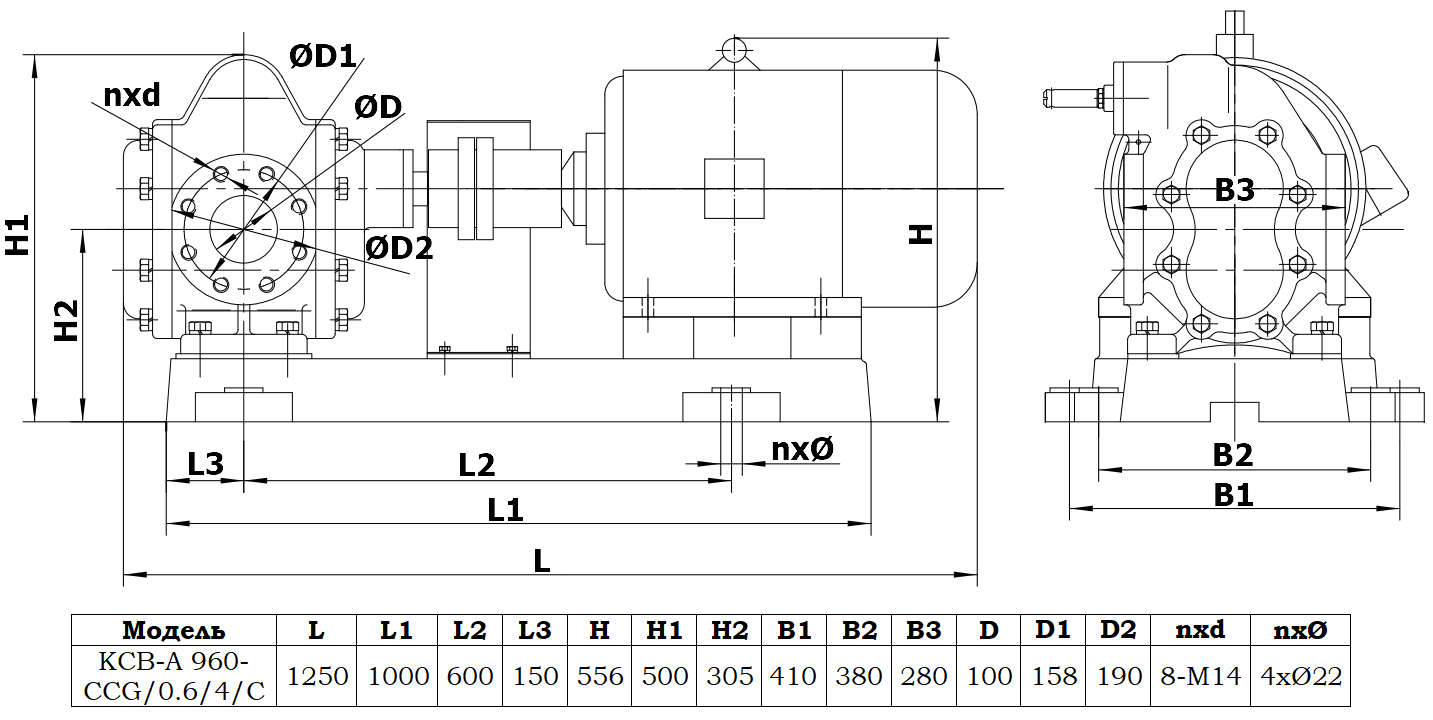 Габаритный чертеж насоса KCB-A 960-CCG/0.6/4/C
