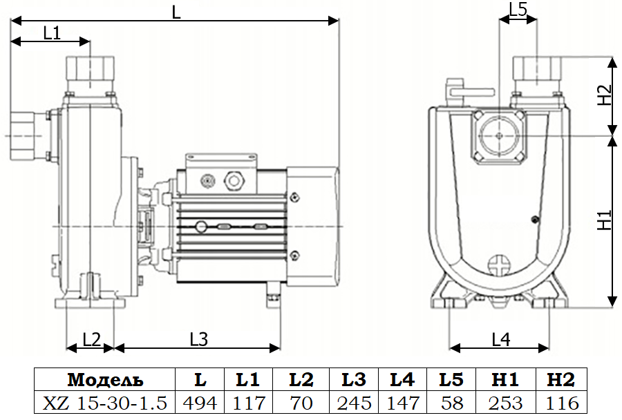 Габаритный чертеж модели Zenova XZ 15-30-1.5_220