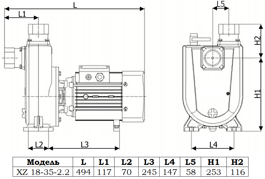 Габаритный чертеж модели Zenova XZ 18-35-2.2