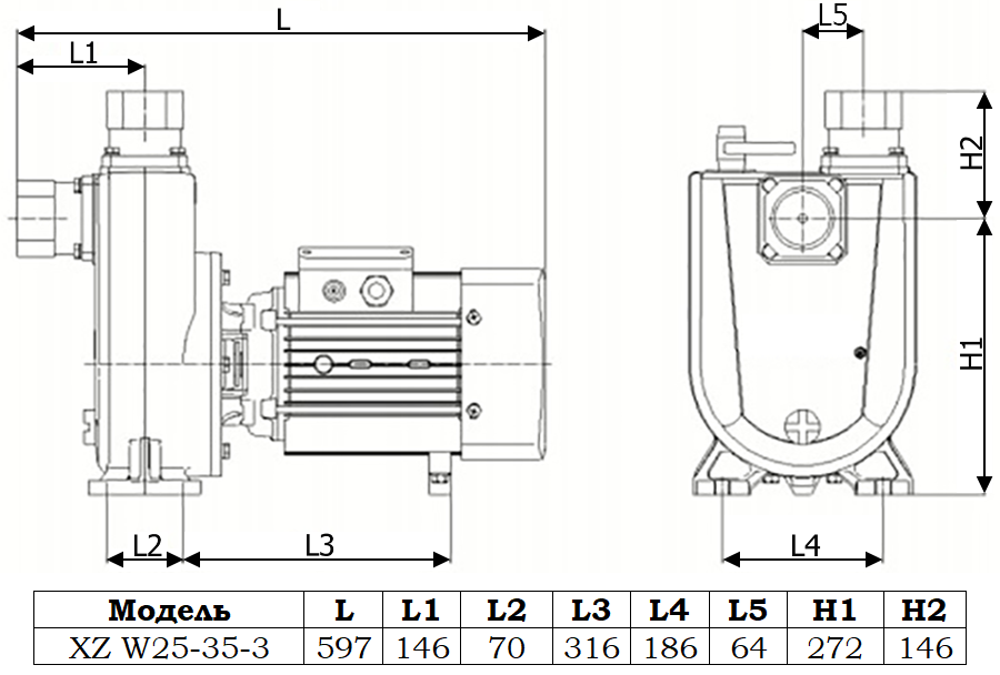 Габаритный чертеж модели Zenova XZ W25-35-3