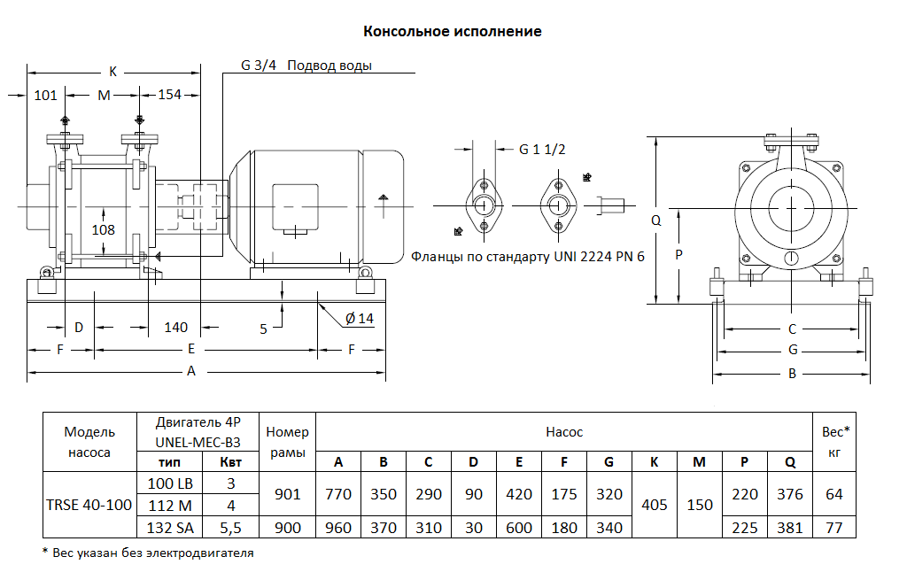 Габаритный чертеж вакуумного насоса Pompetravaini TRSE 40-100* F