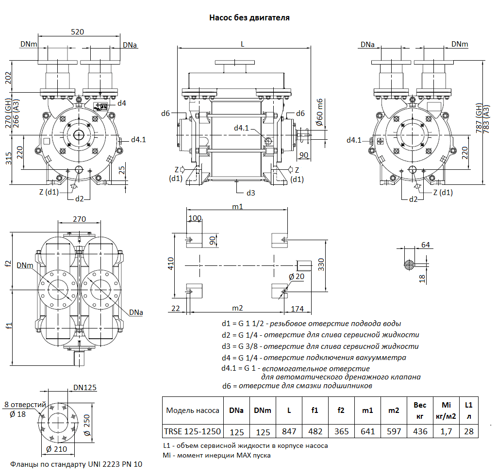 Габаритный чертеж вакуумного насоса Pompetravaini TRSE 125-1250 F