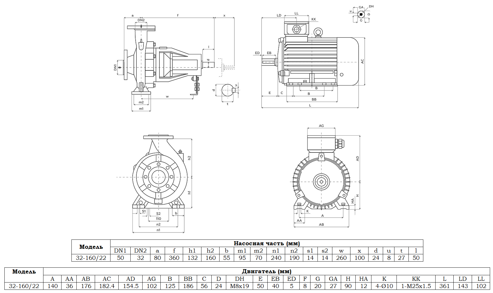 Габаритный чертеж модели Zenova SENSA 32-160/22