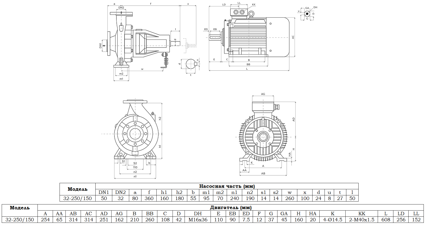 Габаритный чертеж модели Zenova SENSA 32-250/150