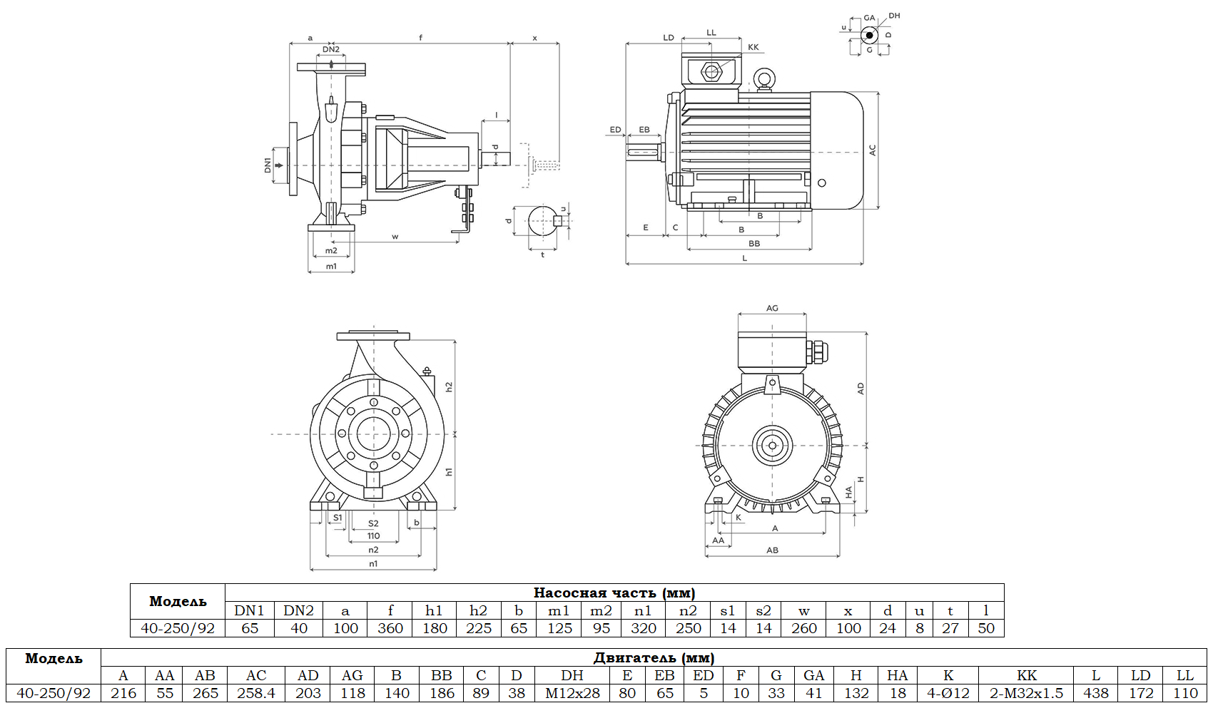 Габаритный чертеж модели Zenova SENSA 40-250/92