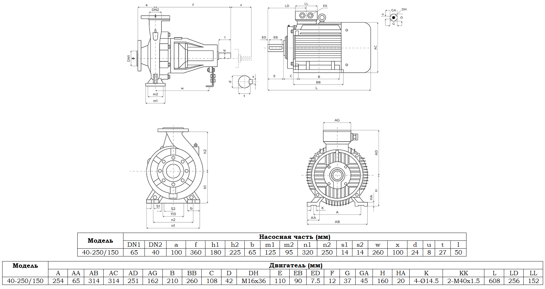 Габаритный чертеж модели Zenova SENSA 40-250/150