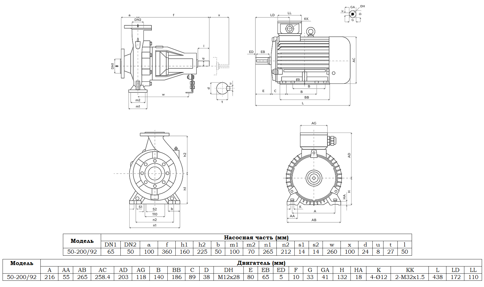Габаритный чертеж модели Zenova SENSA 50-200/92