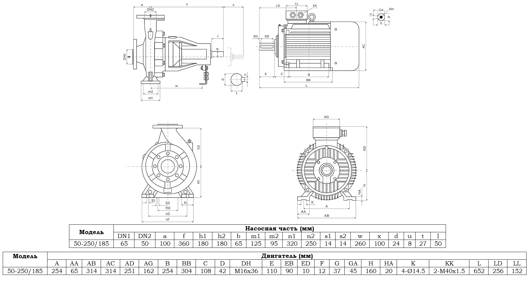 Габаритный чертеж модели Zenova SENSA 50-250/185