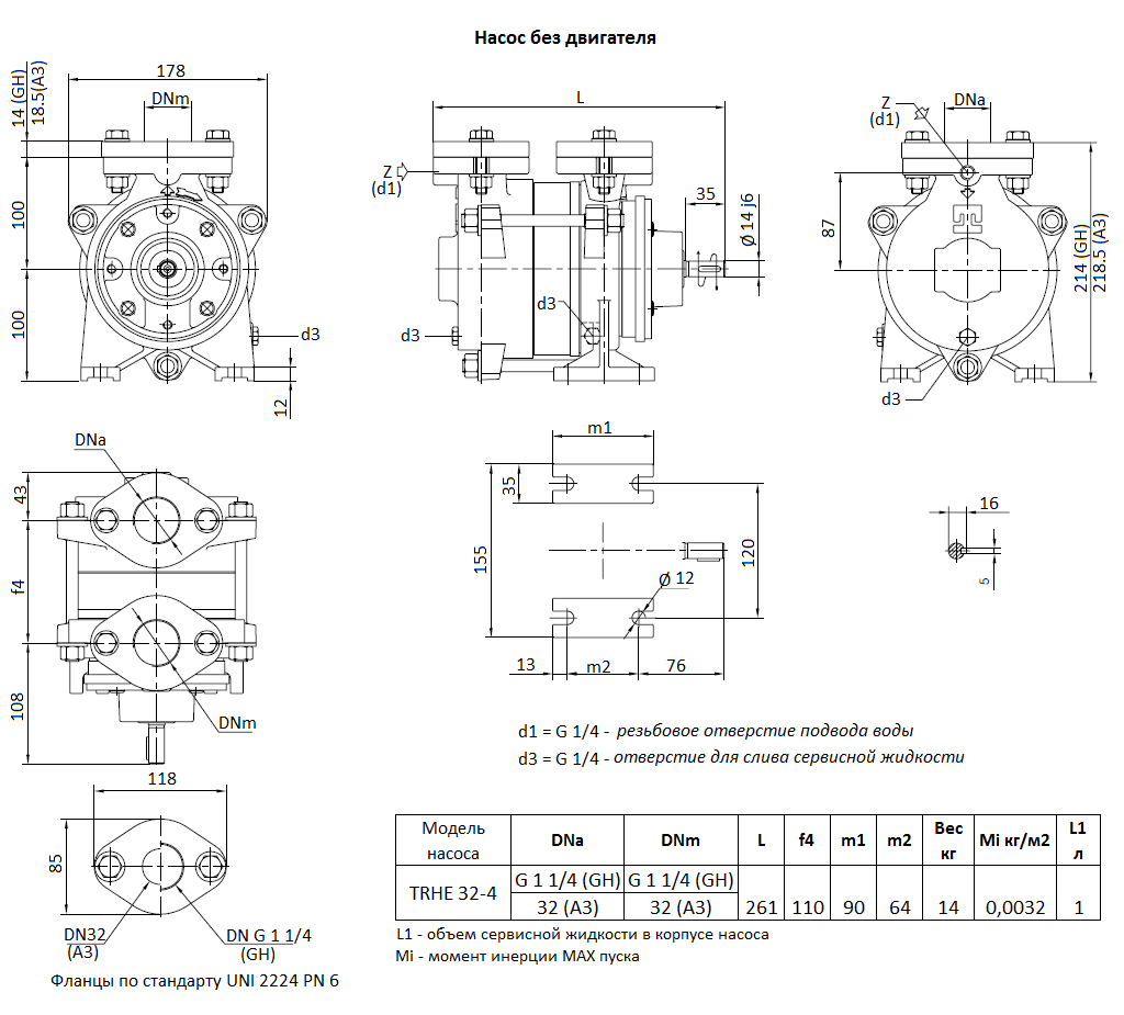 Габаритный чертеж вакуумного насоса Pompetravaini TRHE 32-4 GH
