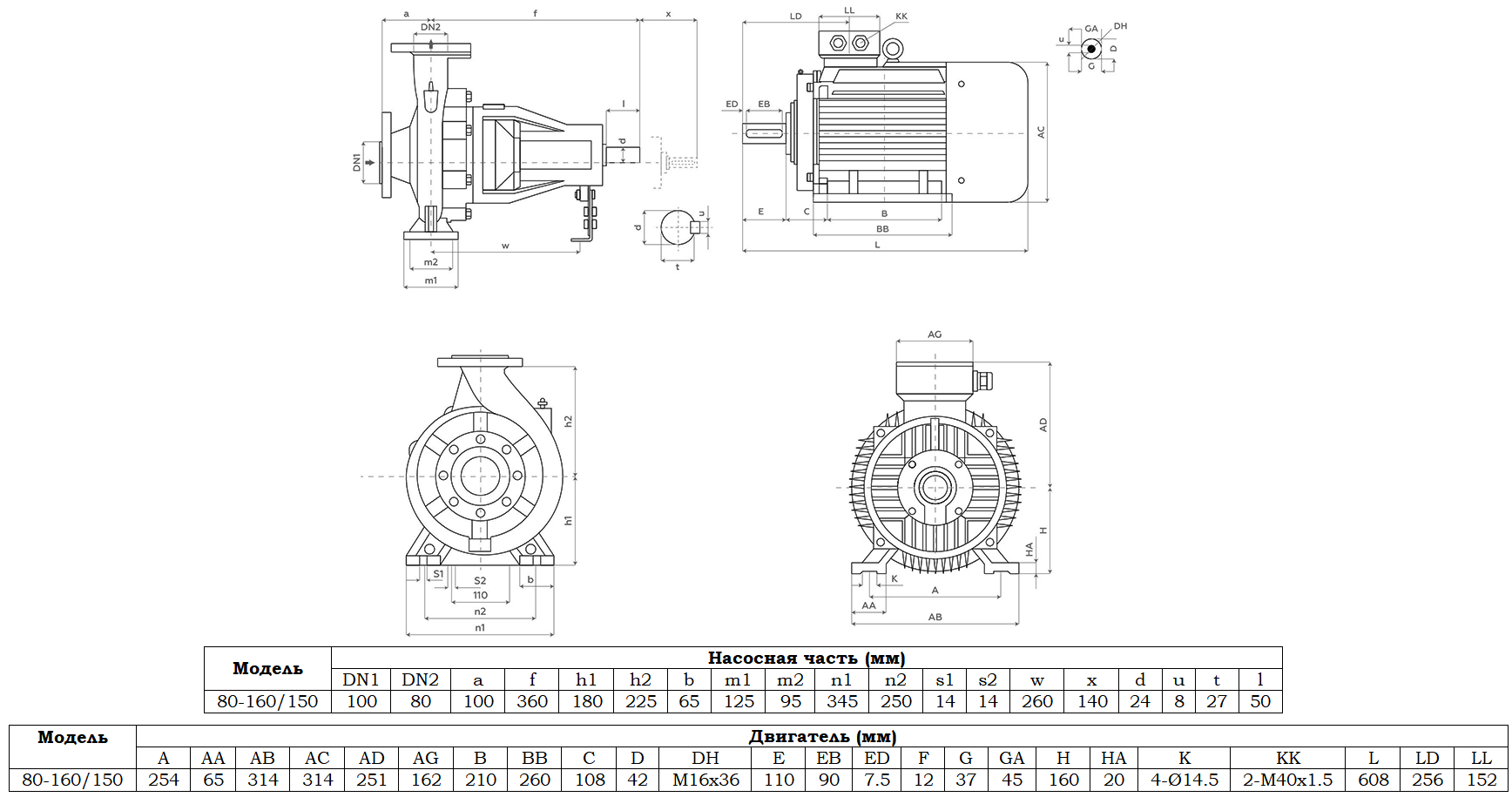 Габаритный чертеж модели Zenova SENSA 80-160/150