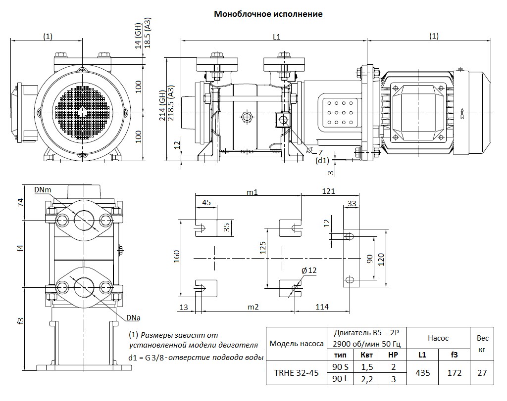 Габаритный чертеж вакуумного насоса Pompetravaini TRHE 32-45 RX