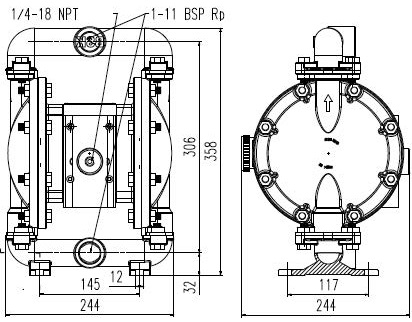 Габаритный чертеж насоса BA25SS-STT3-A