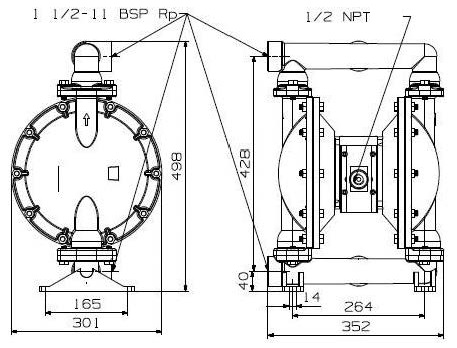Габаритный чертеж насоса BA40AL-0TT3-A