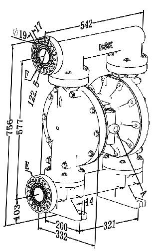 Габаритный чертеж насоса BA50PP-PTT4-C