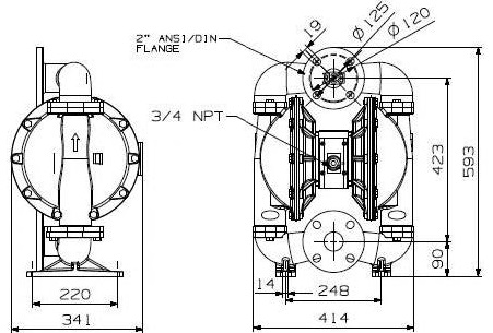 Габаритный чертеж насоса BA50SS-STT3-C