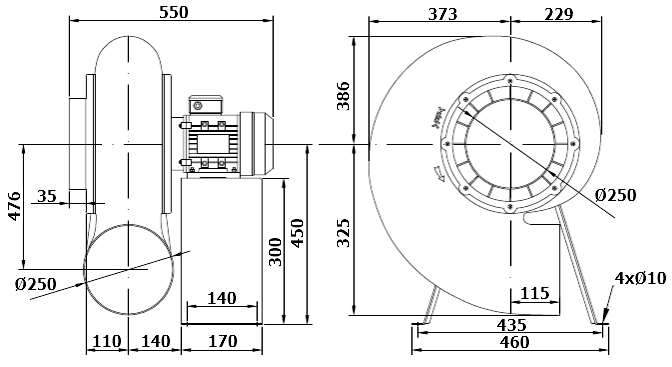 Габаритный чертеж модели MAC-F250-F4T