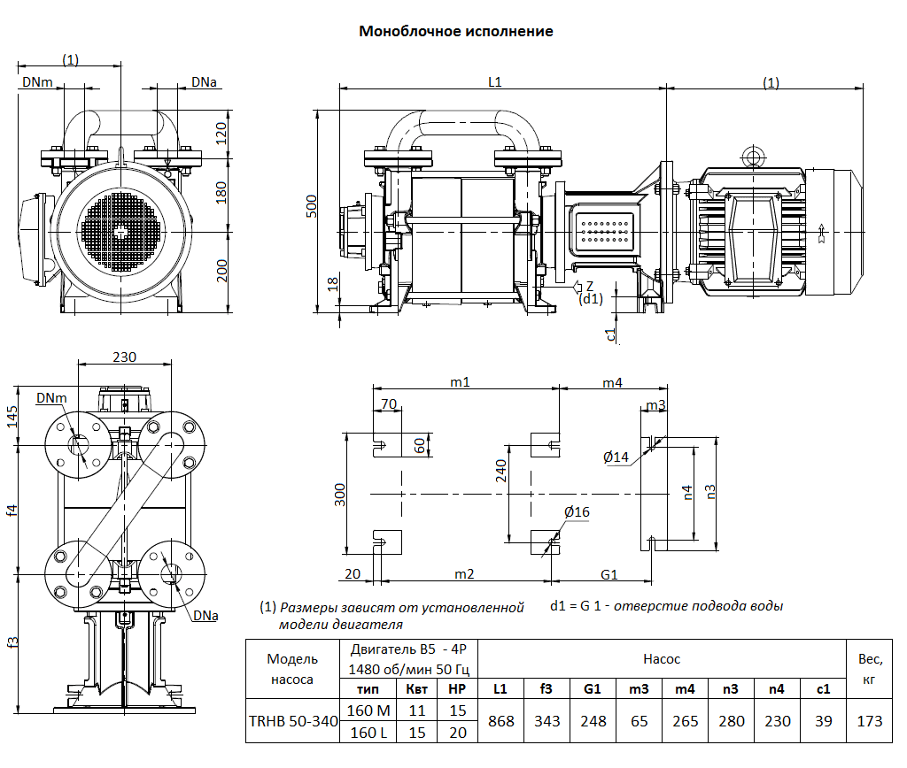 Габаритный чертеж вакуумного насоса Pompetravaini TRHB 50-340 F