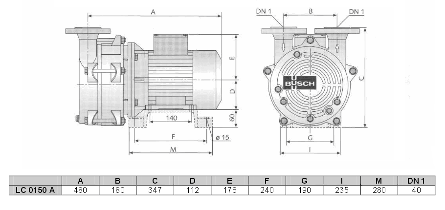 Габаритный чертеж насоса Busch Dolphin LC 0150 A