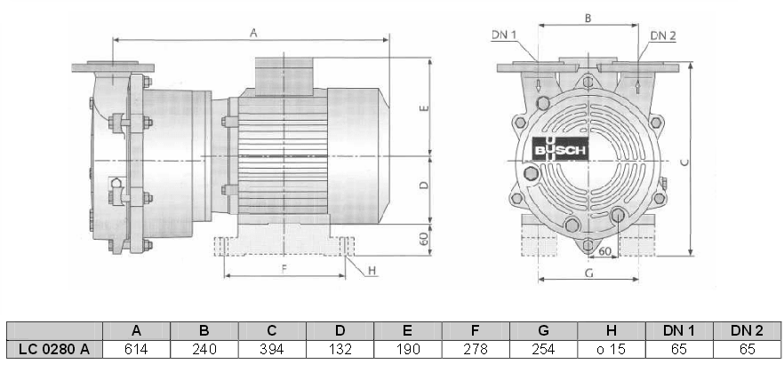Габаритный чертеж насоса Busch Dolphin LC 0280 A