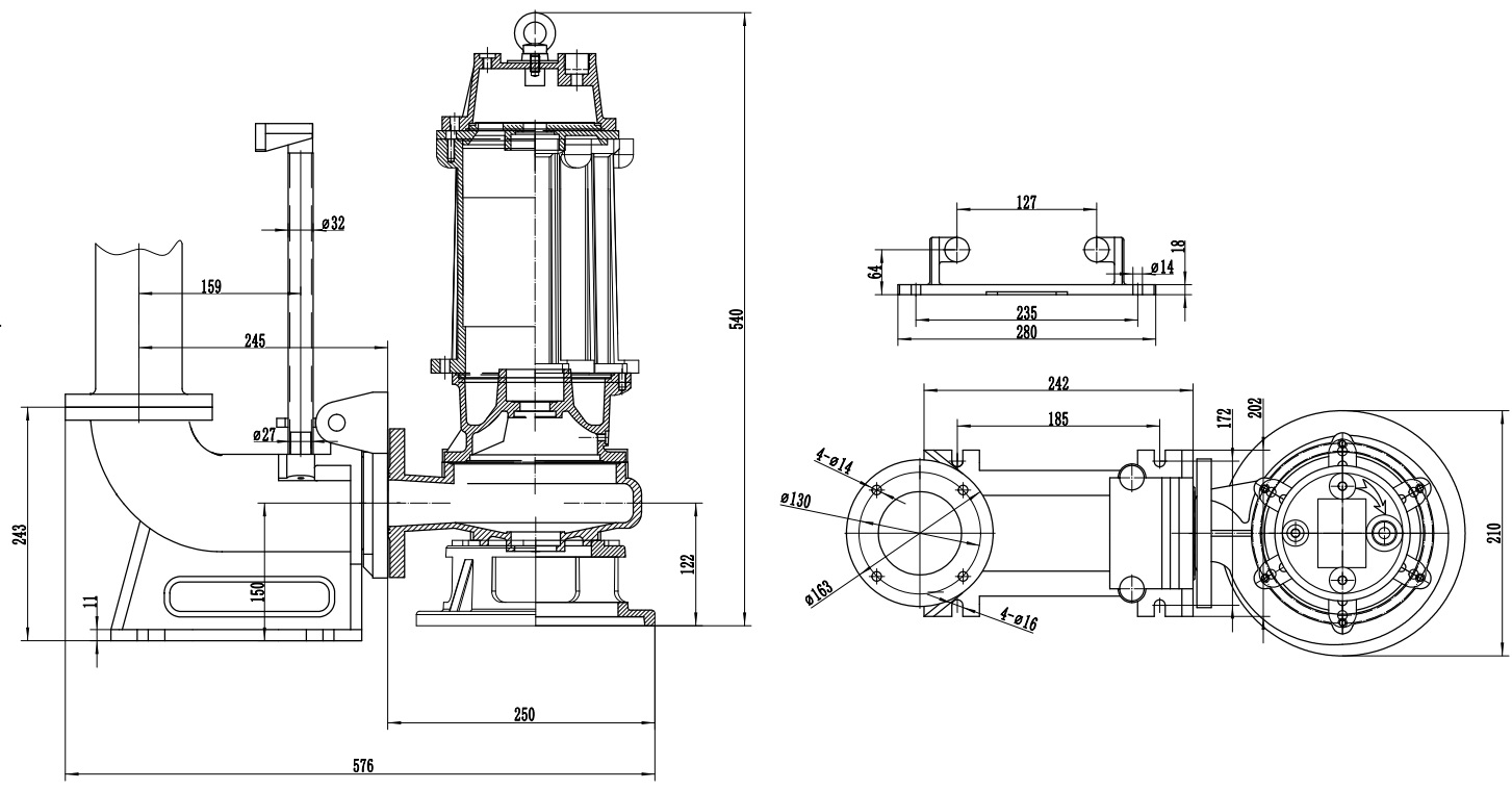 Габаритный чертеж модели Fancy 65WQ20-10-1.5/2