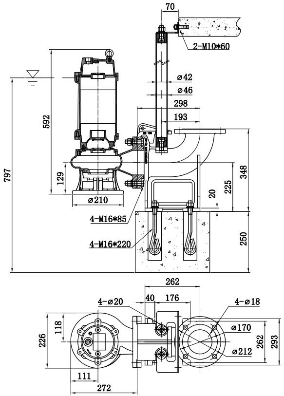 Габаритный чертеж модели Fancy 100WQ60-9-3/2
