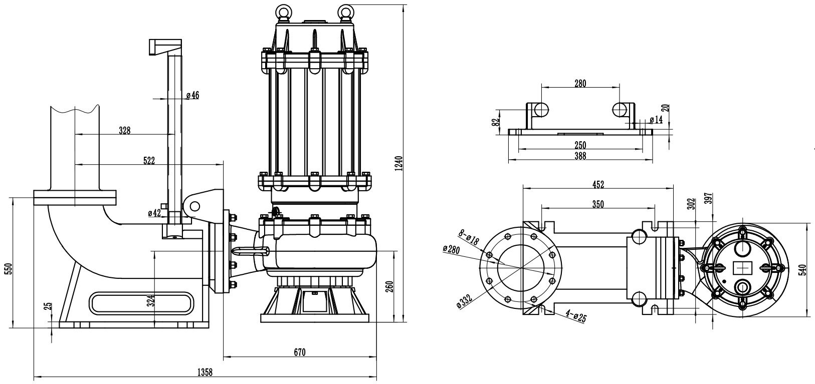 Габаритный чертеж модели Fancy 200WQ250-22-30/4