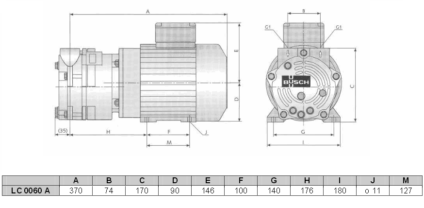 Габаритный чертеж насоса Busch Dolphin LC 0060 A