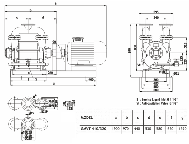 Габаритный чертеж насоса Ангара GMVT 410/320