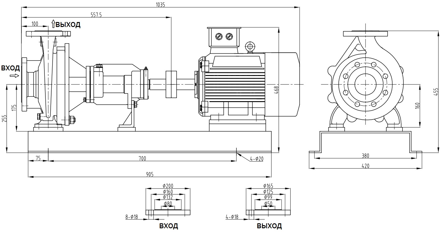 Габаритный чертеж модели LQRYN 80-50-180
