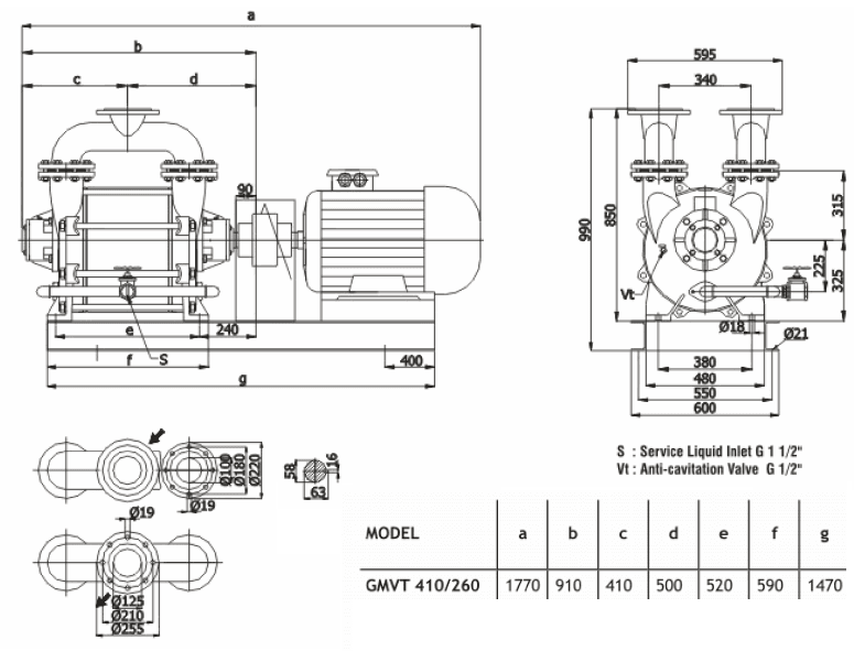 Габаритный чертеж насоса Ангара GMVT 410/260