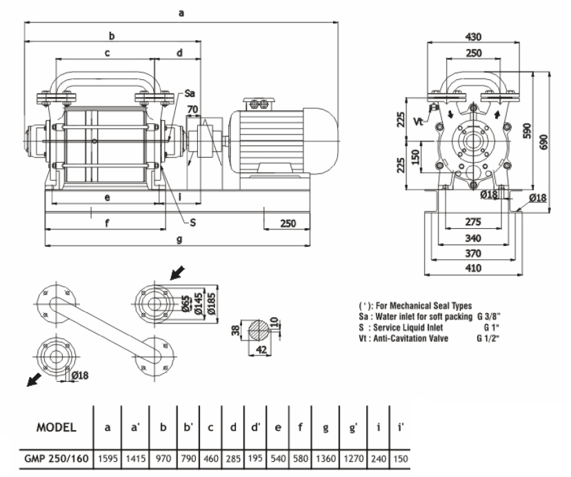 Габаритный чертеж насоса Ангара GMP 250/160