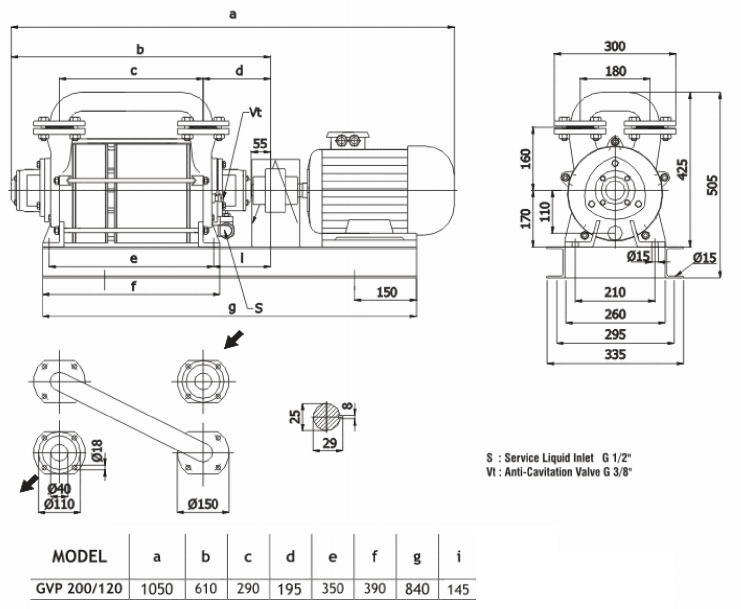 Габаритный чертеж насоса Ангара GVP 200/120