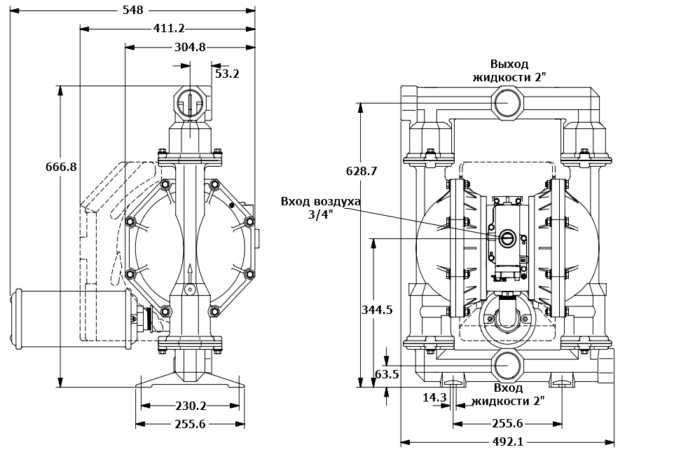 Габаритный чертеж модели Vetlan Pneumatic ADP-PD20A-BSS-STT